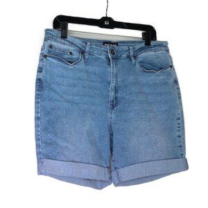 DKNY Blue Jeans Denim Shorts Bermuda Cuffed Stretch Y2K Retro  Med Wash  EUC  12